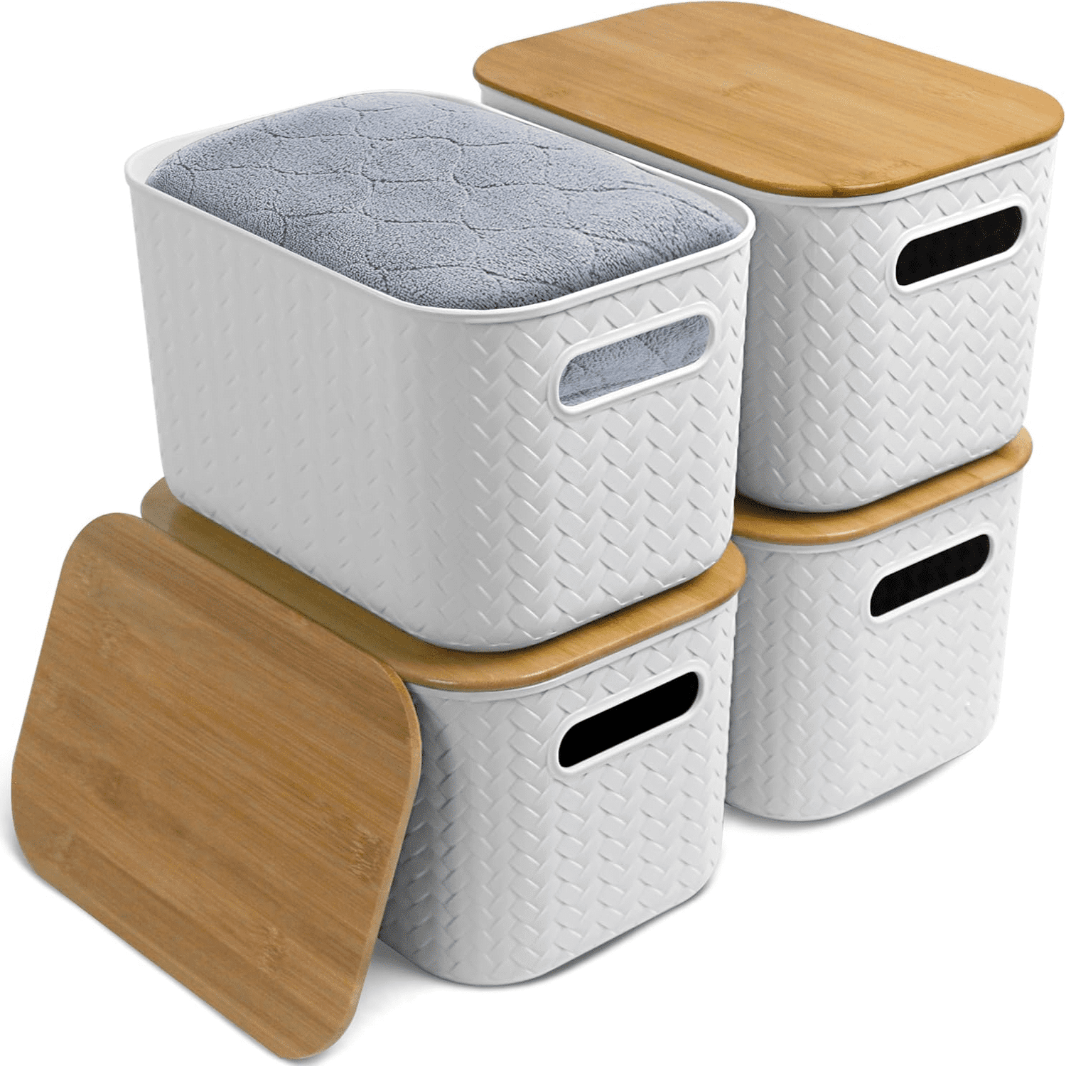 dxynlzq 4 Packs Plastic Storage Bins with Bamboo Lids Stackable Storage ...
