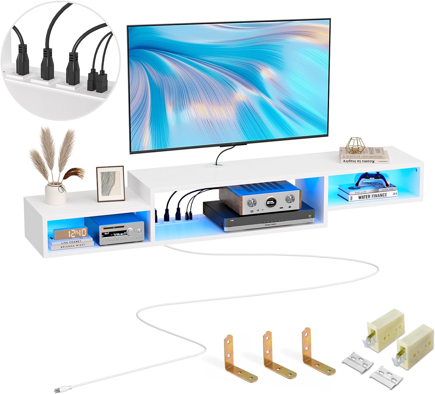 Floating Wall Mounted LED TV Stand – Fits 47-65" TVs, MDF, 2 Doors, Modern Entertainment Center-437800