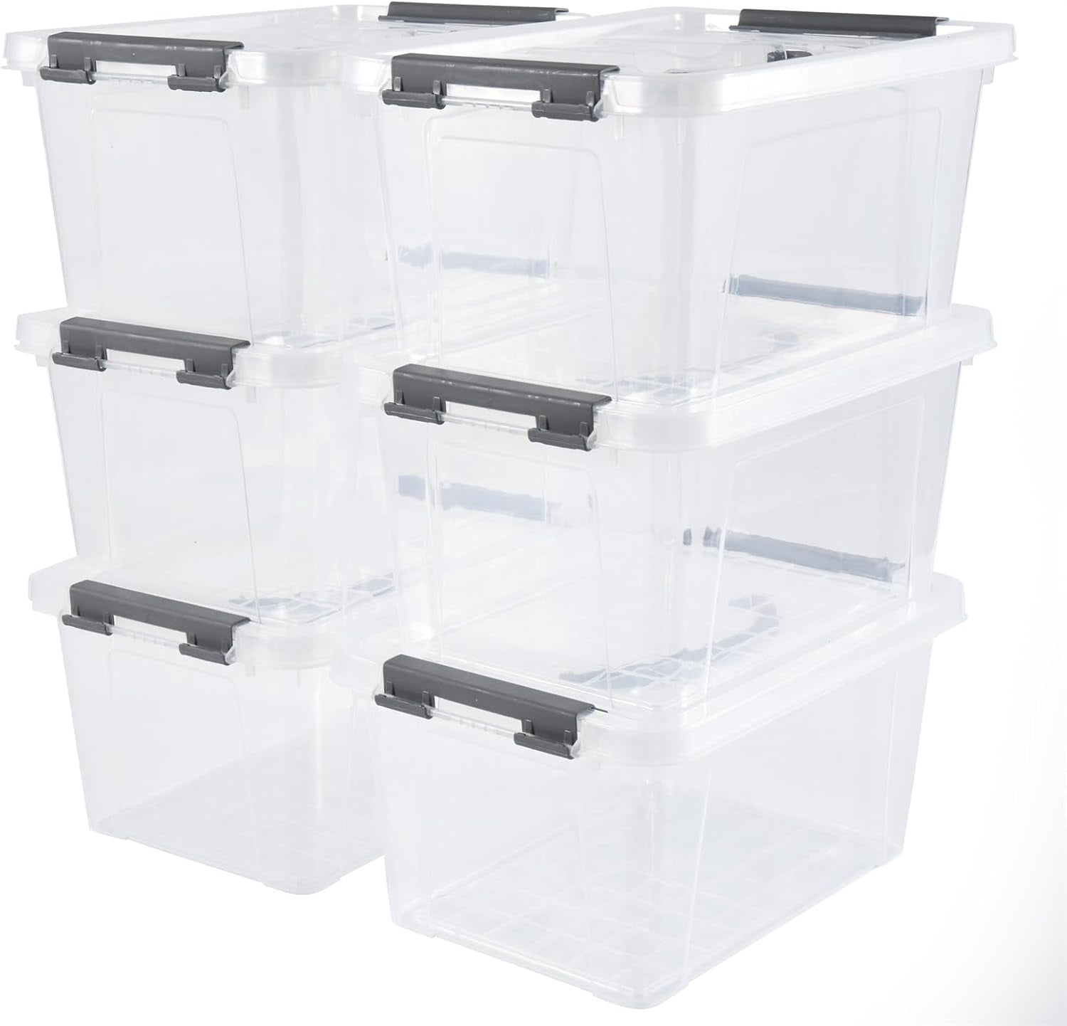6 Quart Plastic Stackable Storage Latch Bins,Clear Latching Box with ...