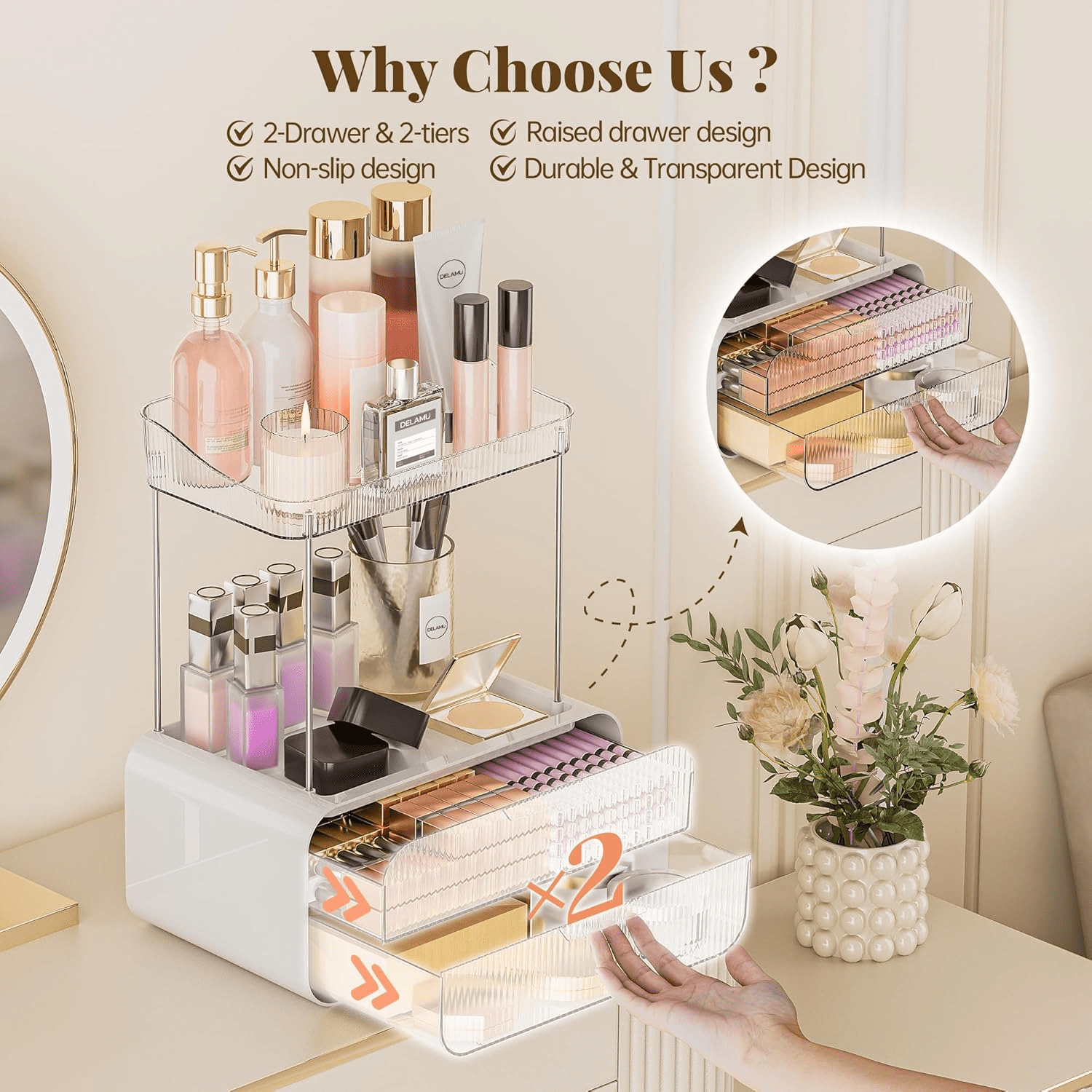 dxynlzq Bathroom Counter Organizer 2-Drawers 2-Tier Acrylic Makeup ...