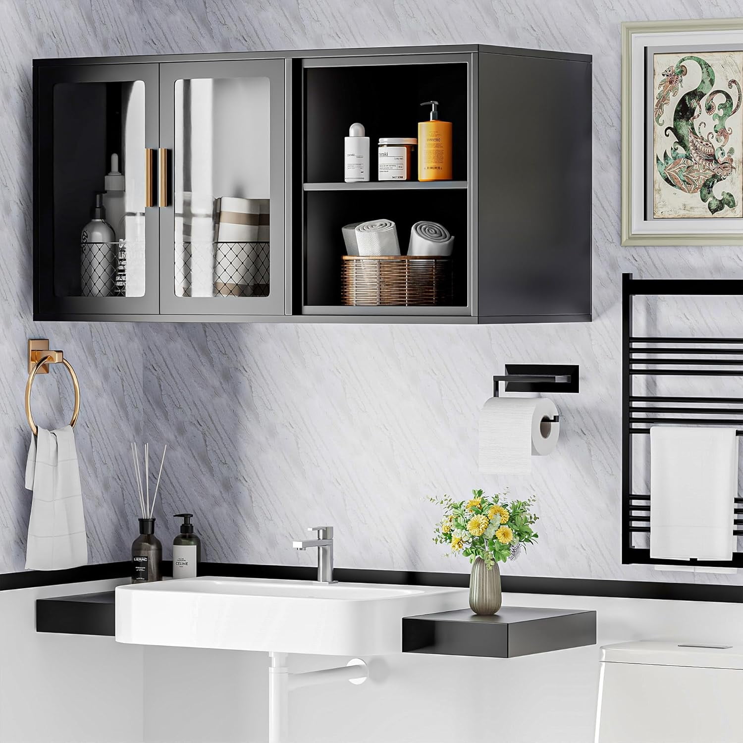 Space-Saving Bathroom Storage Cabinet Over Toilet Wall Mount
