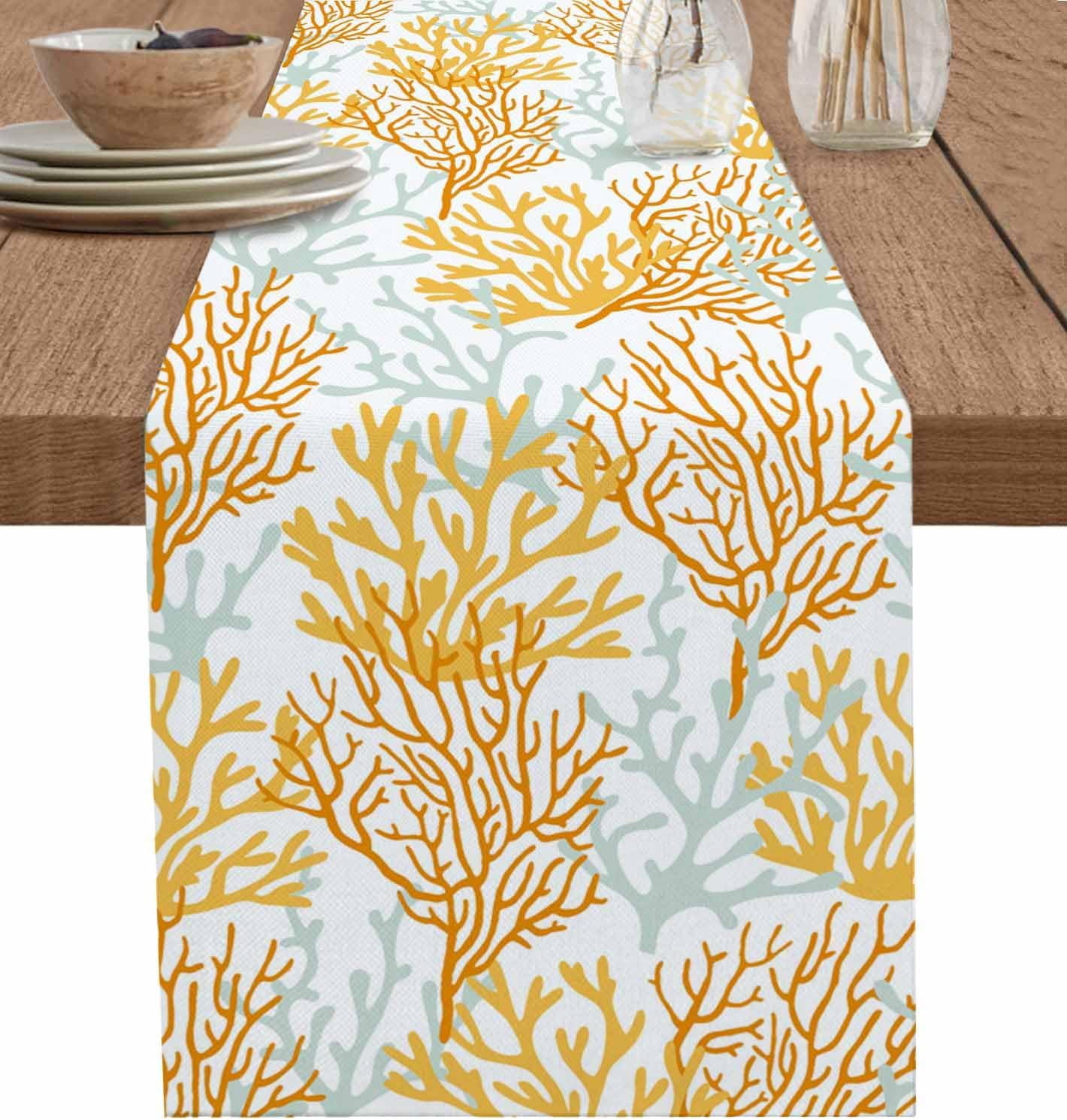 Carosoffe Thanksgiving Table Runner Coffee Table Runners, Fall Pumpkin Maple Leaf Farmhouse Burlap Dining Table Runner Dresser Scarves For Kitchen Wedding Party Holiday Outdoor, Rectangle 13x60 Inch