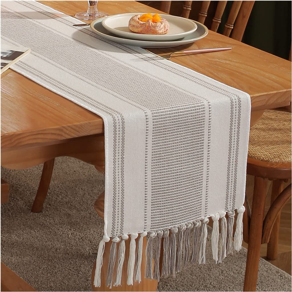 VINTAGE THREADS 100% Cotton Handmade Table Runner With Tassels - 14x72 Inches, For 6-Seater Dining Table (Sky Blue)
