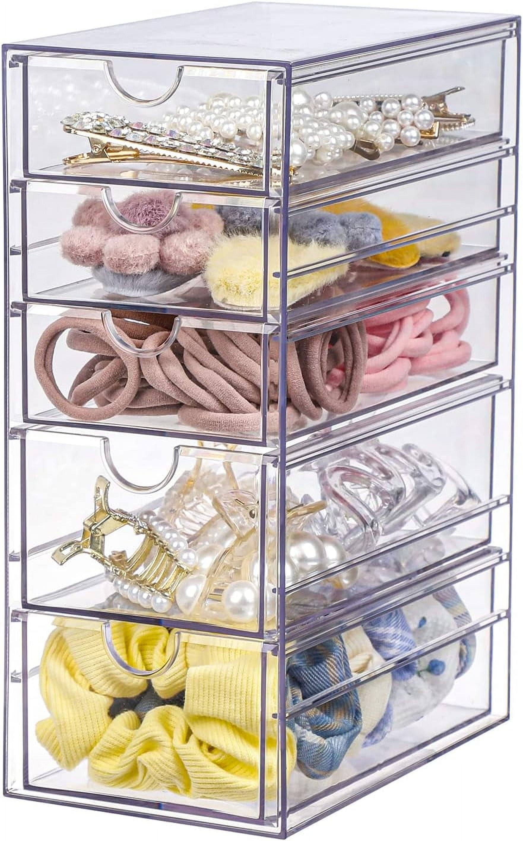 dxynlzq Clear Hair Accessory Organizer Box with 5 Drawers Compact ...