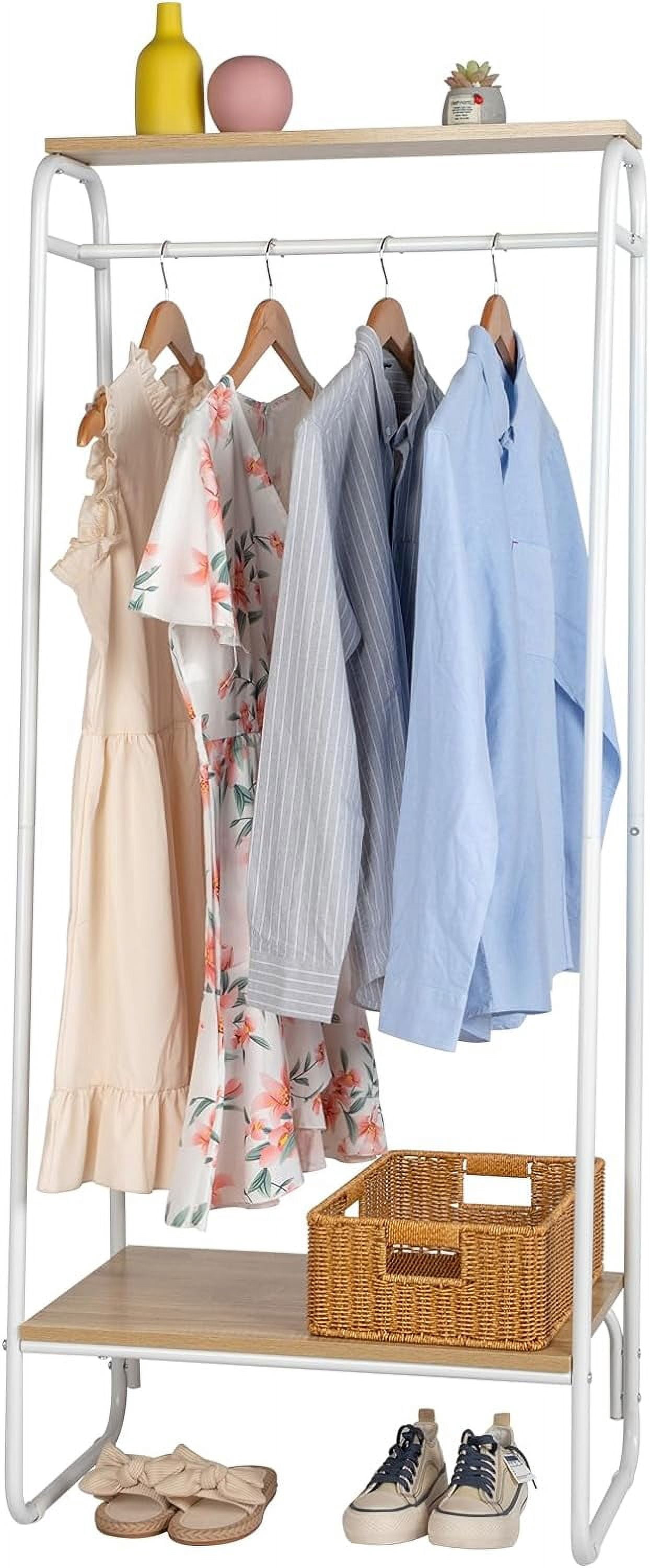 dxynlzq Clothes Rack with Wood Shelf Freestanding Garment Rack with ...