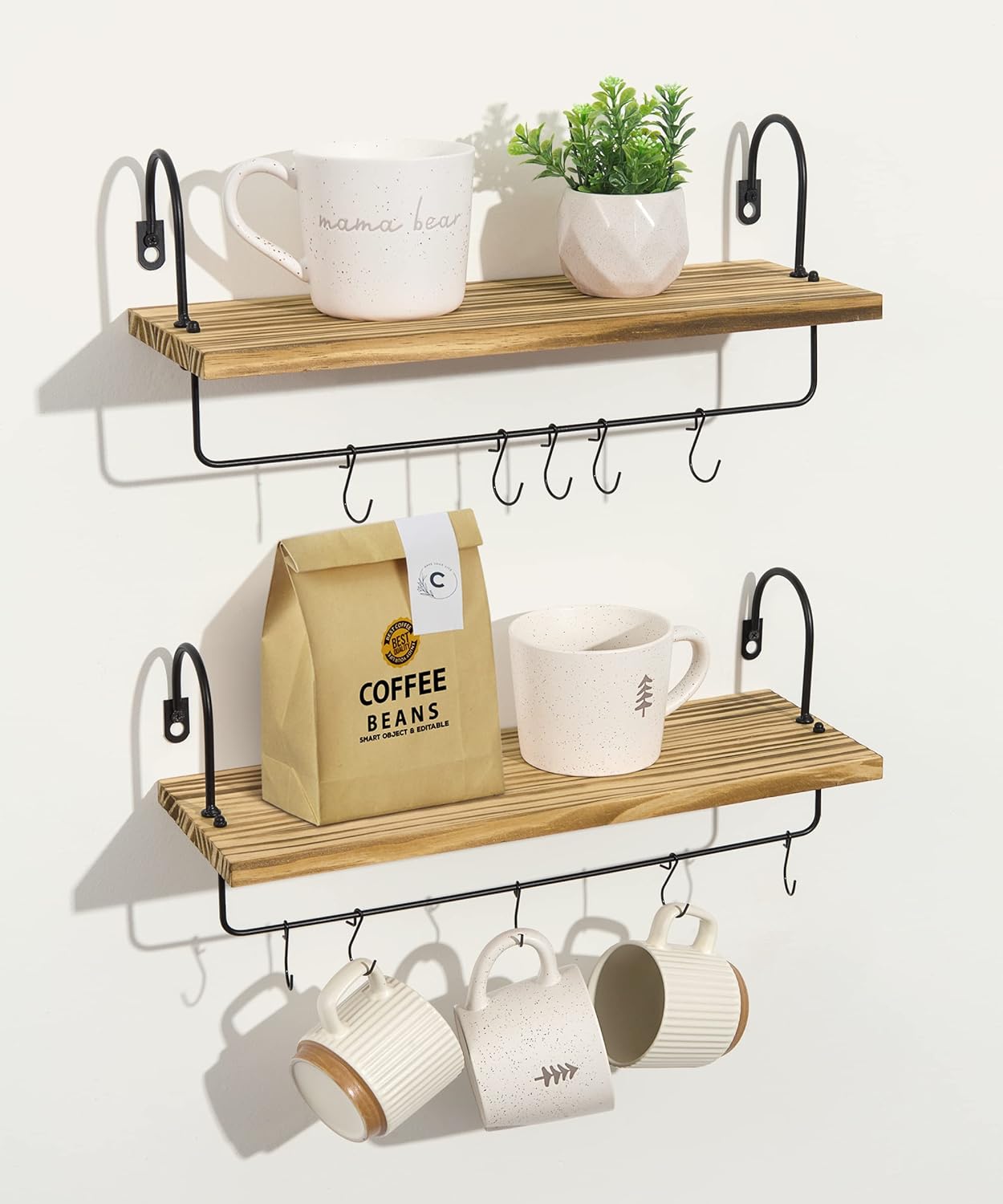 dxynlzq Coffee Mug Holder Coffee Bar Shelf with Hooks Wall Mount Cup ...
