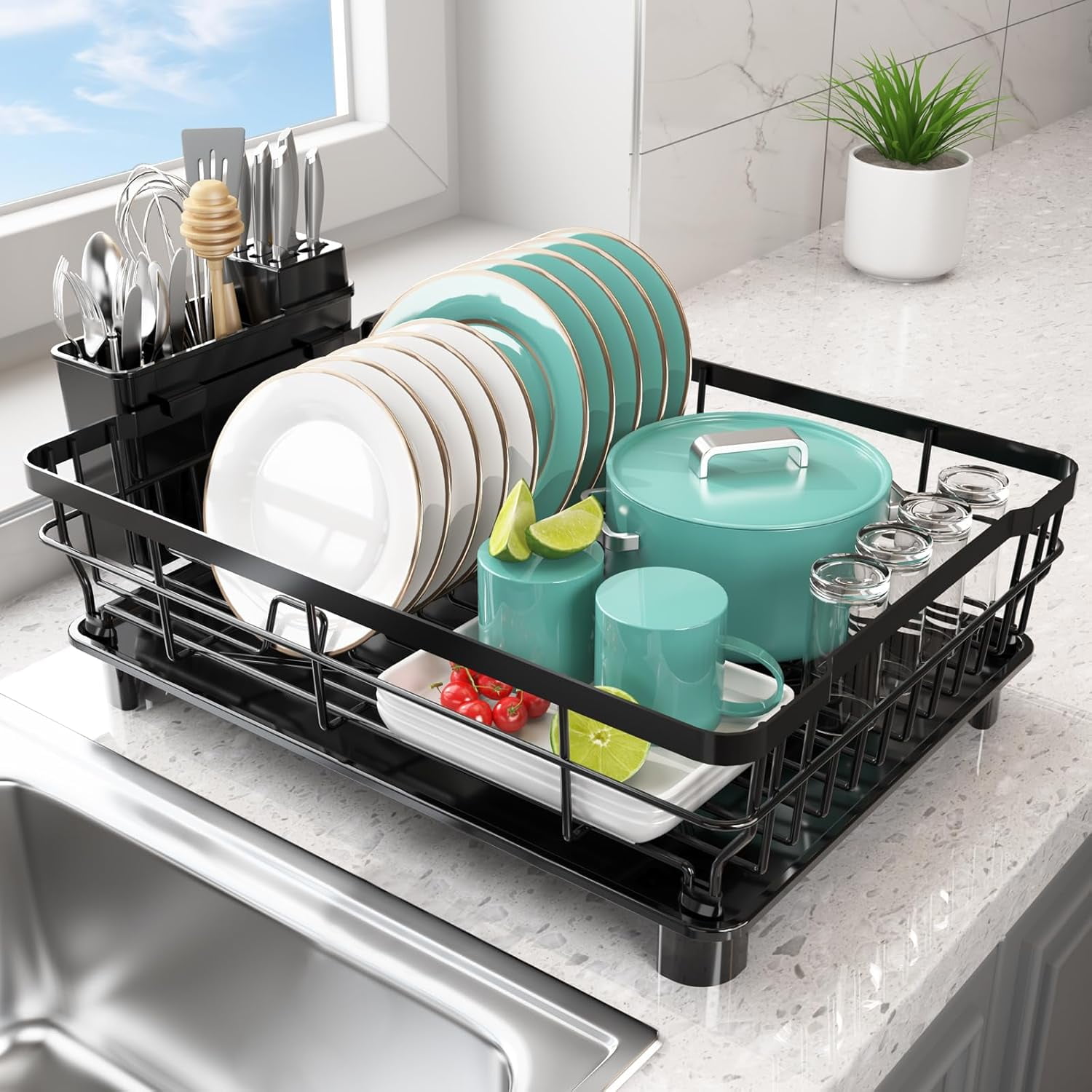 Rectangle Dish Rack Counter dxynlzq Dish Drying Rack - 2 Tier Large Capacity Dish Rack- Dish Racks ...