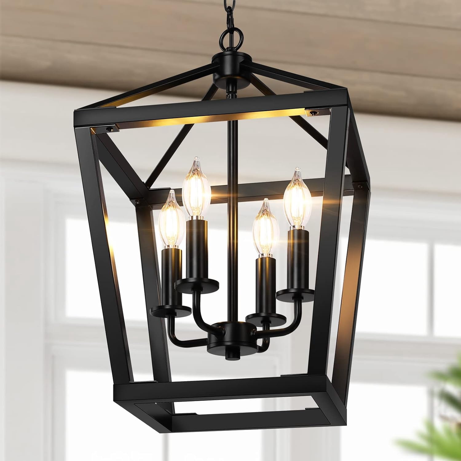 dxynlzq Farmhouse Chandelier 4-Light Black Pendant Light Fixture for ...