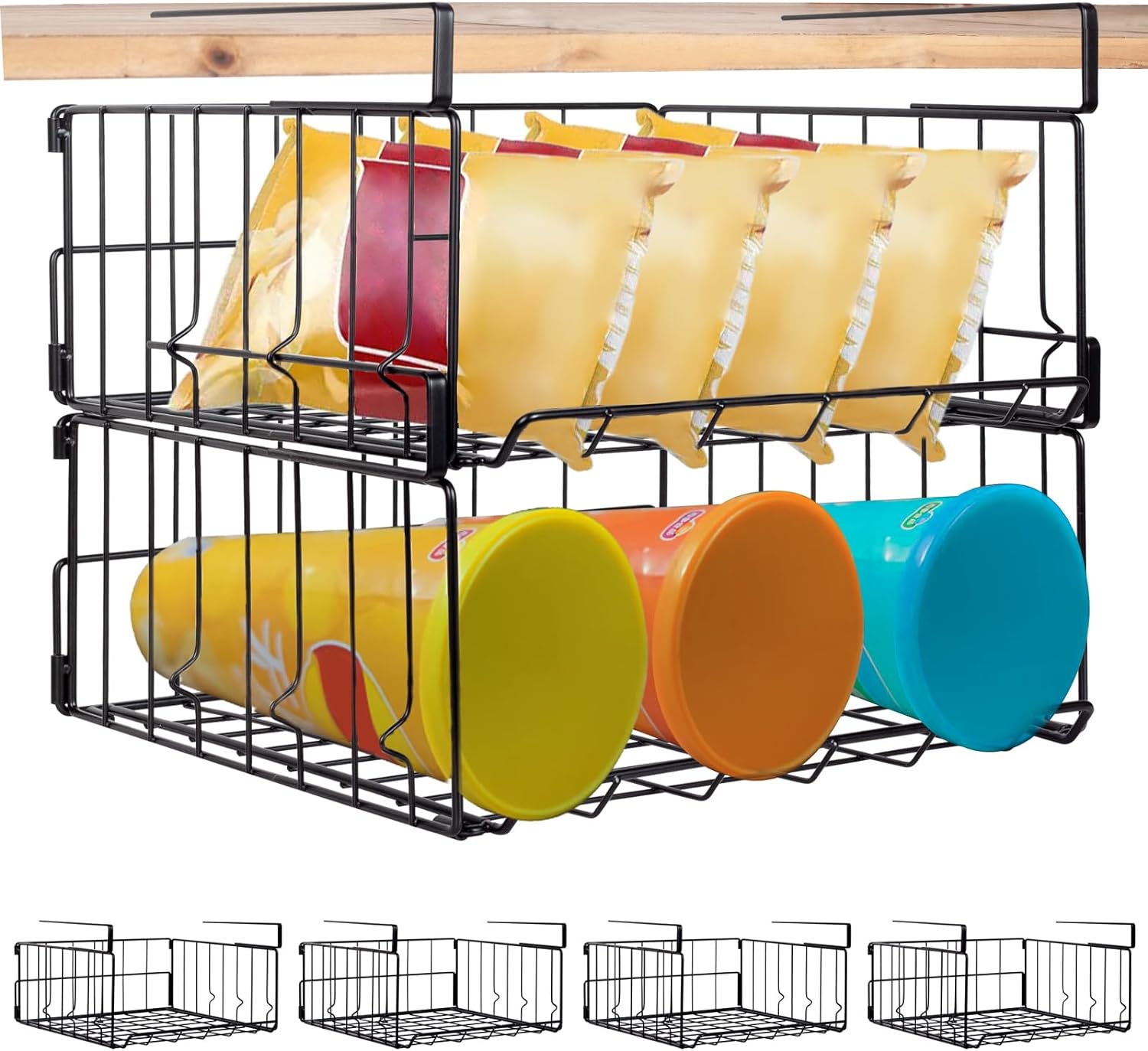 Wire Rack Caddy Rack dxynlzq Hanging Under Shelf Storage Basket 4 Pack Foldable Under ...