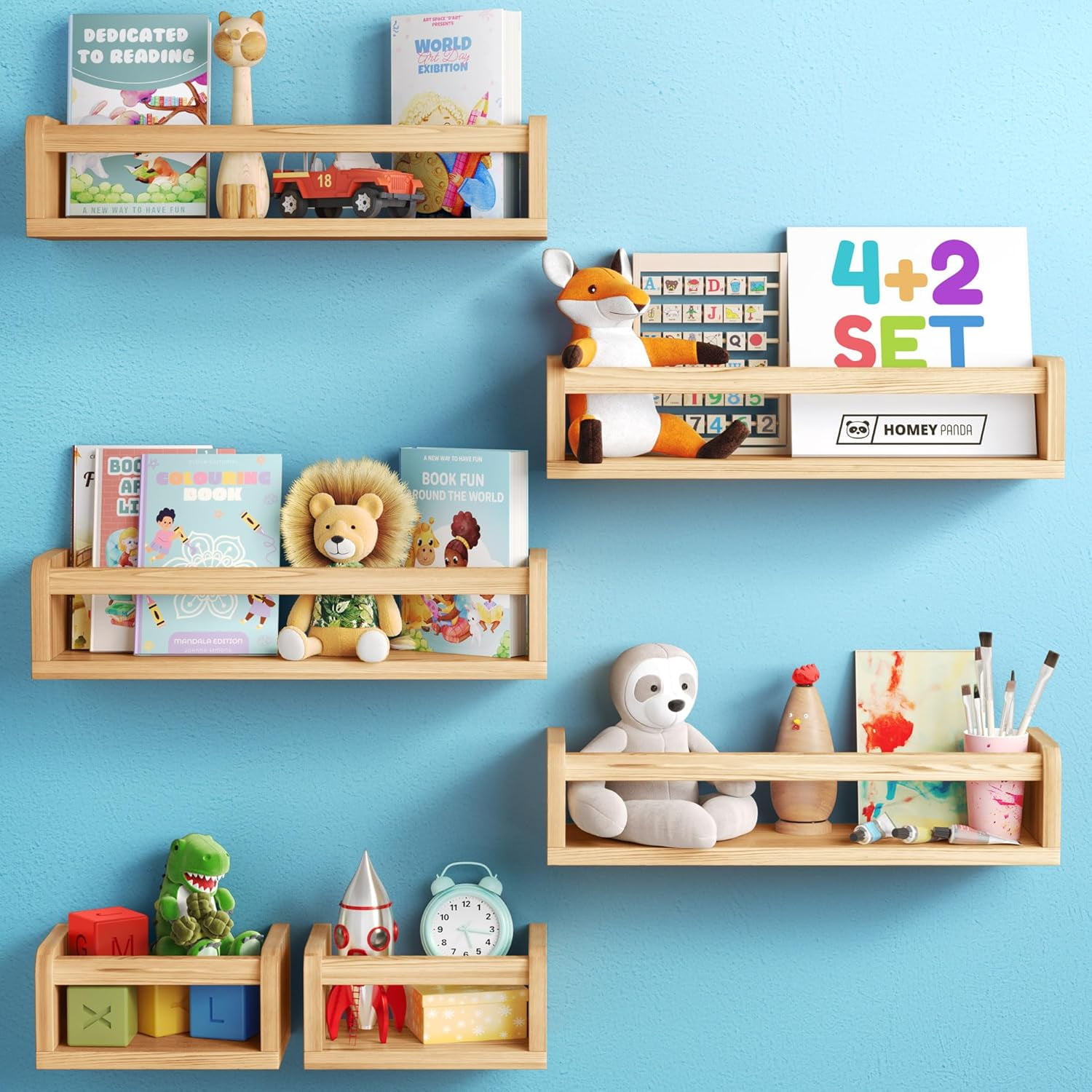 dxynlzq KFHDMCV 5-in-1 Floating Nursery Book Shelves for Wall (3 Long ...