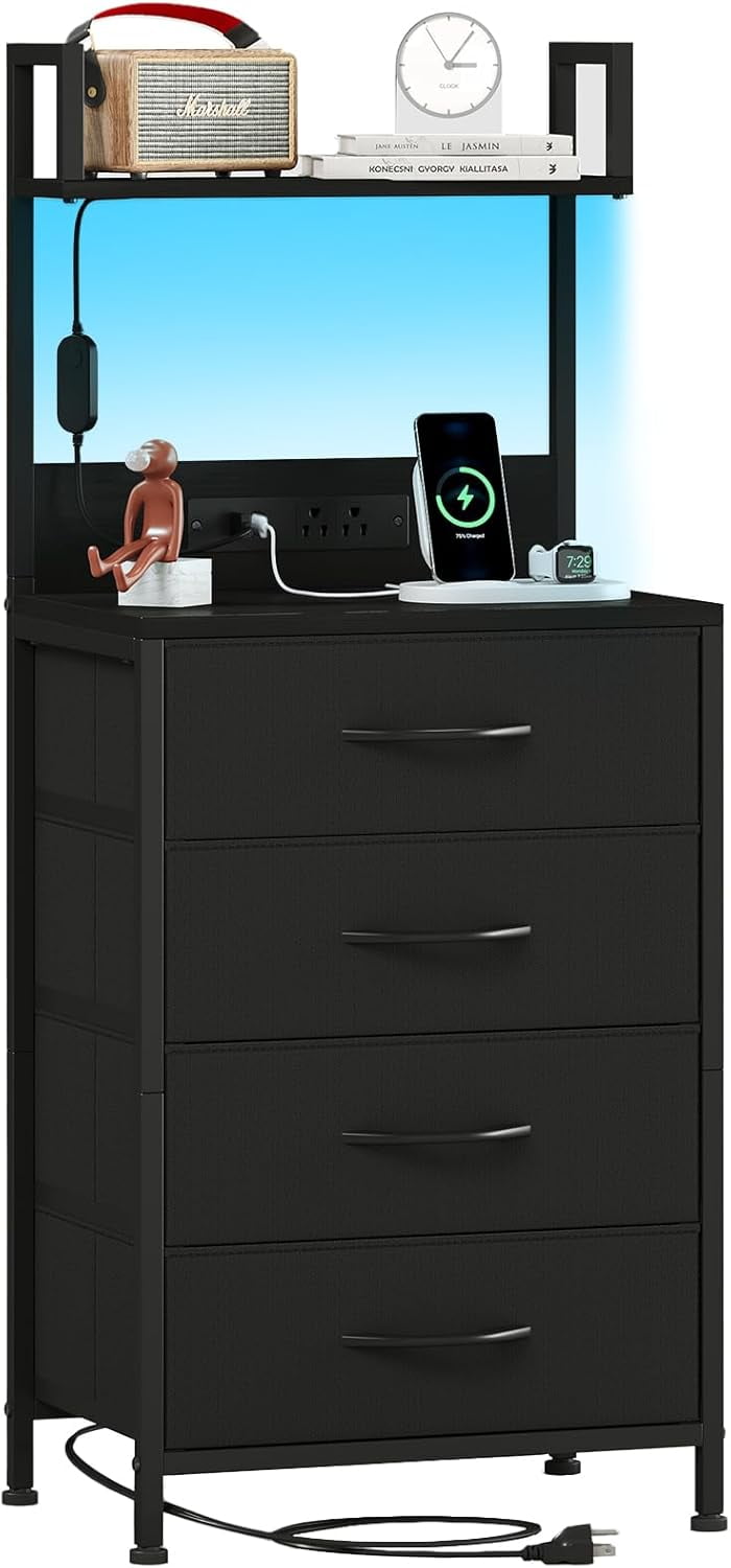 dxynlzq Nightstand with Charging Station and LED Lights Bedside Table