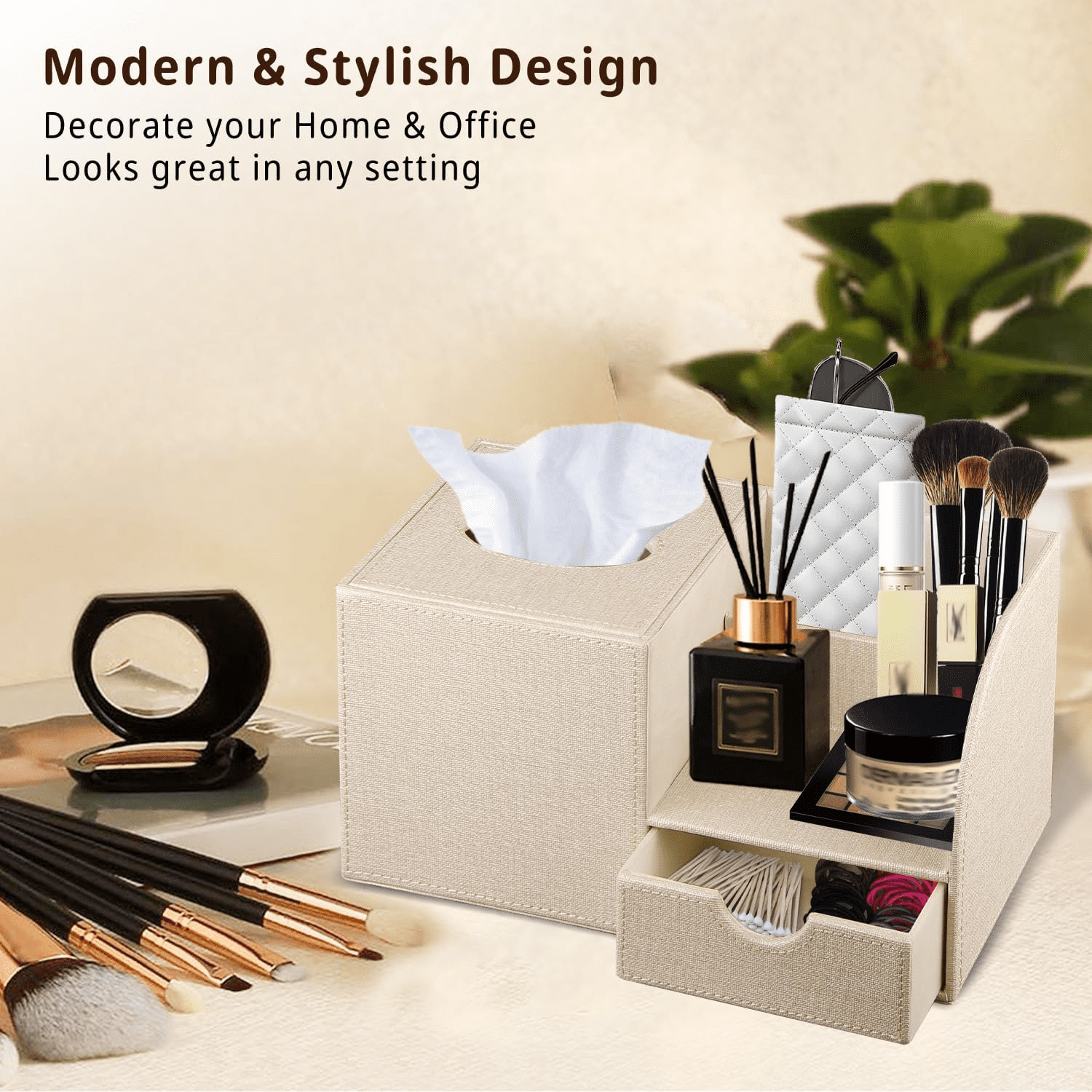 hlquji Nightstand Organizer with Tissue Holder Decorative Square Cover ...