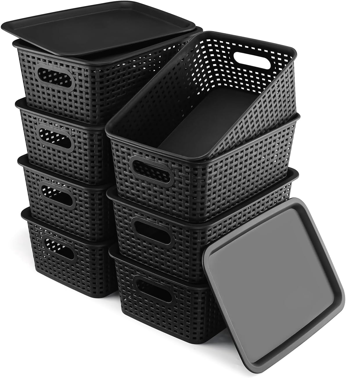 dxynlzq Plastic Storage Bins with Lids 8 Packs Small Storage Baskets ...