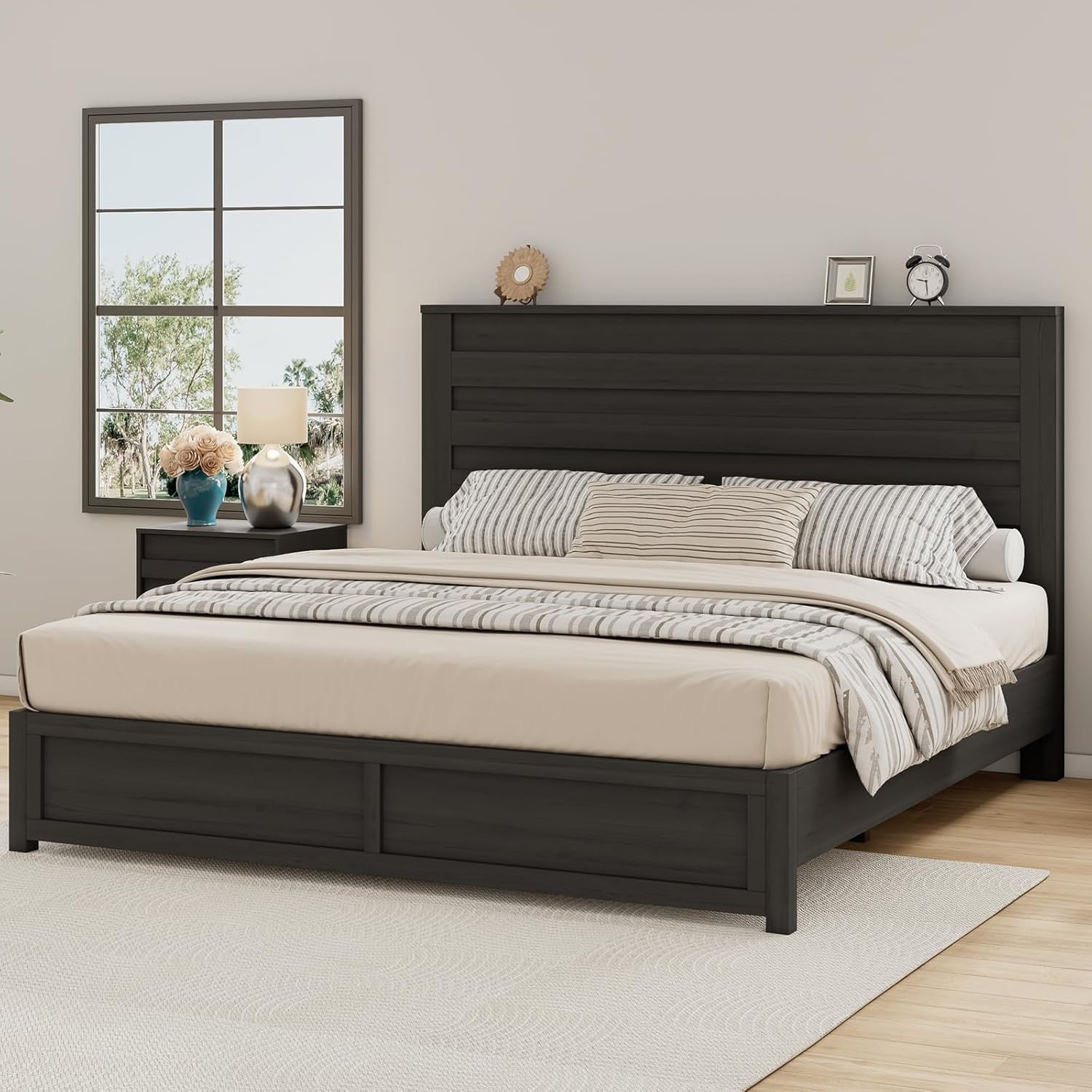 dxynlzq Queen Size Farmhouse Bed Frame with 49" Headboard Platform Bed ...