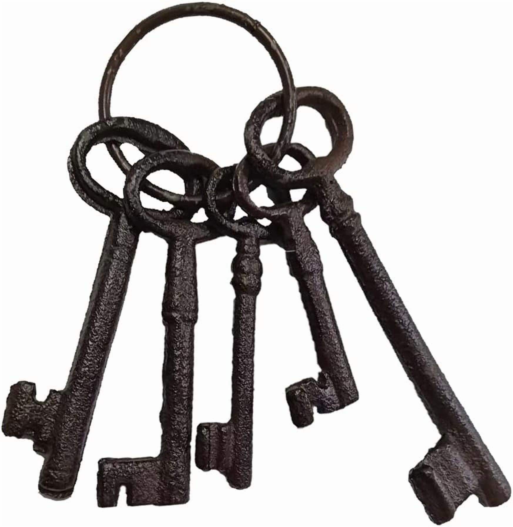 Set Of 5 Antique Skeleton Keys - Vintage Cast Iron Decor For Farmhouse, Pirate, Halloween