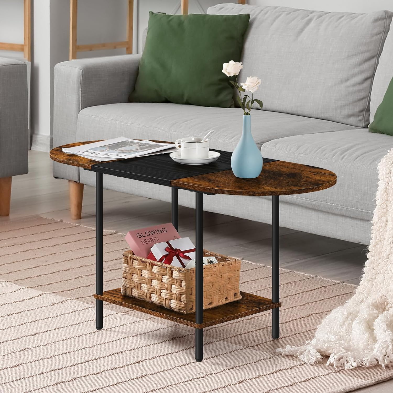 dxynlzq Small Oval Coffee Tables Low Coffee for Small Space Mid Century ...