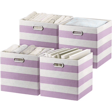 sedfg Storage Bins Storage Cubes 13×13 Collapsible Storage Boxes Containers Organizer Baskets for Nursery Office Closet Shelf - 4pcs Pink-white Striped