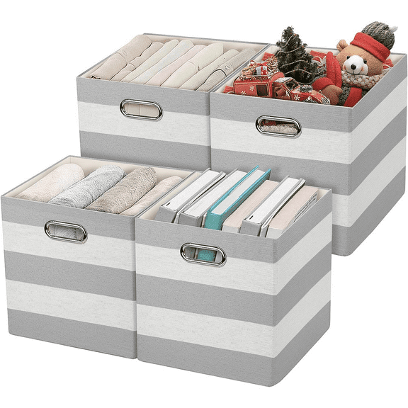 dxynlzq Storage Bins Storage Cubes 13×13 Collapsible Storage Boxes Containers Organizer Baskets for Nursery Office Closet Shelf - 4pcs Pink-white Striped