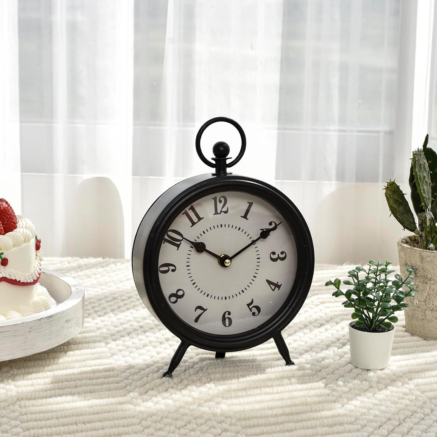 Hltser Vintage Non-Ticking Black Table Clock with Stand Decorative ...