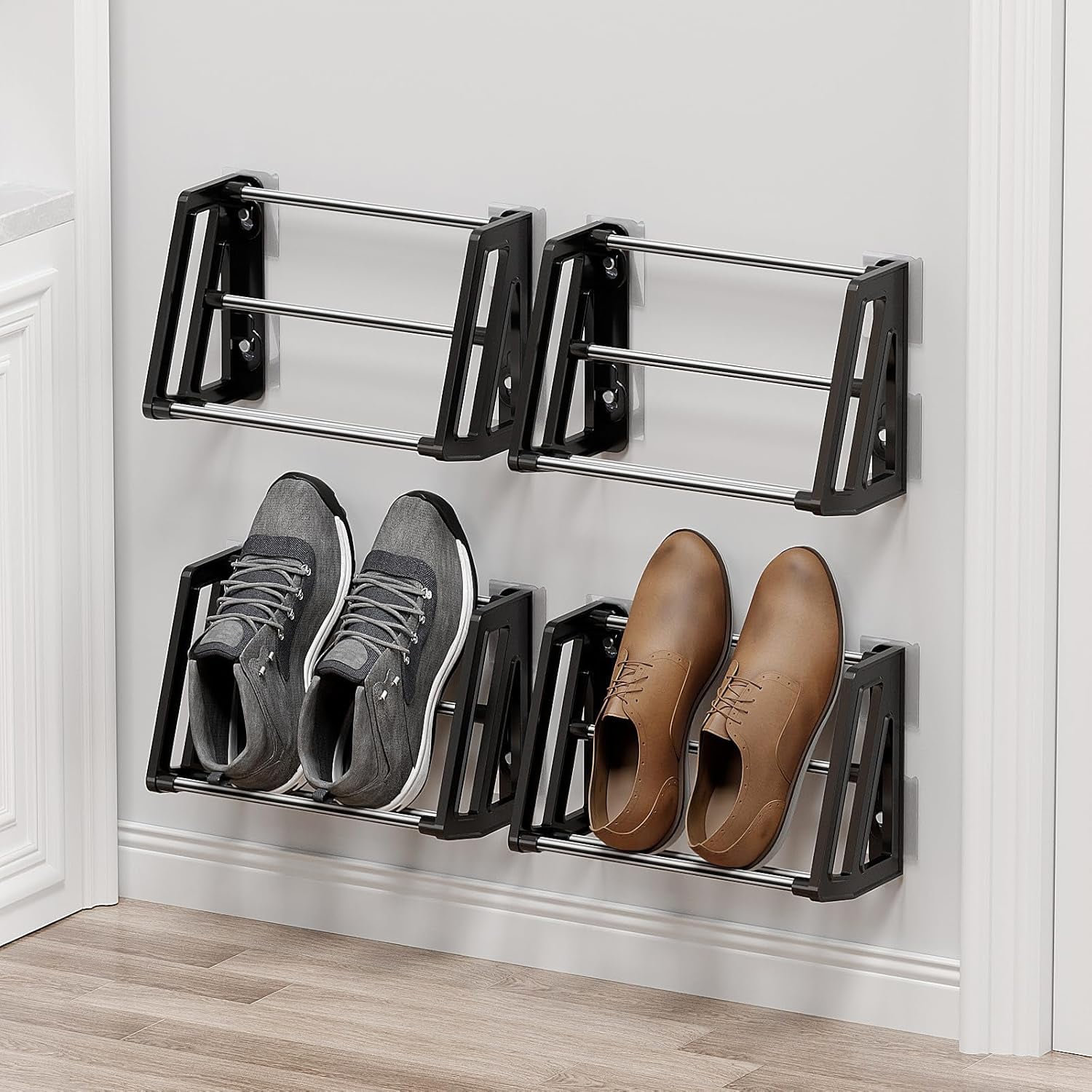 dxynlzq Wall Mounted Shoe Rack 3 Pack Wall Shoe Rack Holds 6 pairs of ...