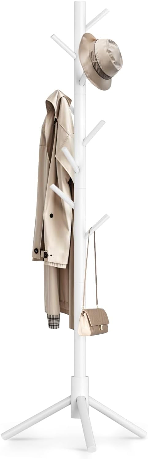 sasyxdc Wooden Coat Rack Freestanding with 8 Hooks Easy Assembly ...