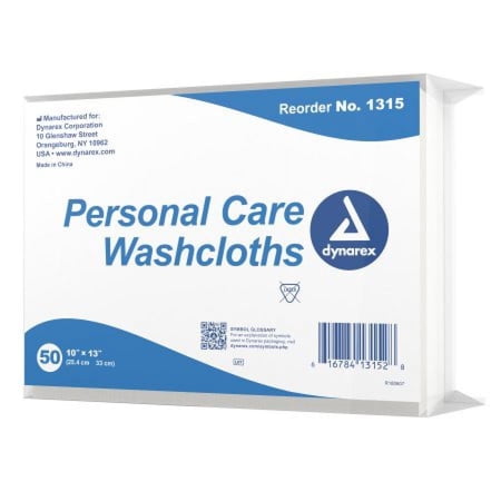 dynarex Personal Care Washcloth - 10 Inches x 13 Inches, White, Disposable, 500 Count