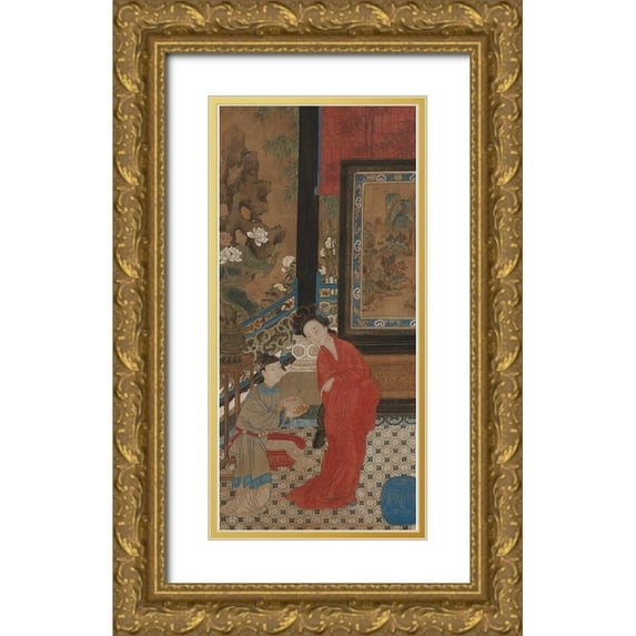 dynasty, China Qing 13x24 Gold Ornate Wood Framed with Double Matting Museum Art Print Titled - Yang Guifei Leaving the Bath