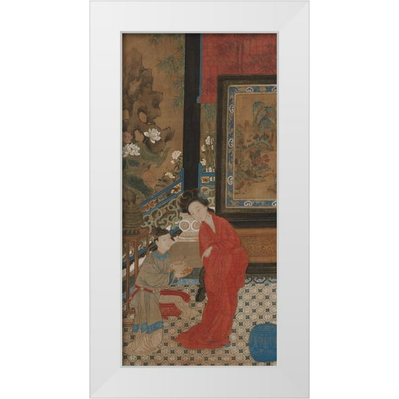 dynasty, China Qing 17x32 White Modern Wood Framed Museum Art Print Titled - Yang Guifei Leaving the Bath
