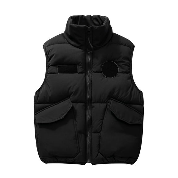 dzxyzu Fashion Man Pocket Zipper Hoodless Sleeveless Solid Color Tops Cotton Loose Coat 2024 Winter Saving