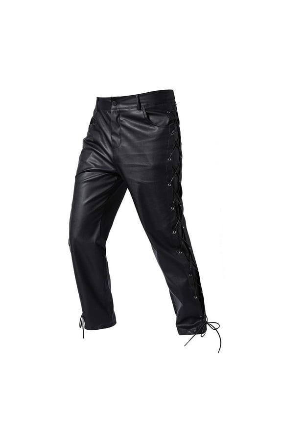 Leather Pants for Men Punk Retro Casual Pants Slim Fit Goth Sweatpants Rock Steampunk PU Leather Trousers