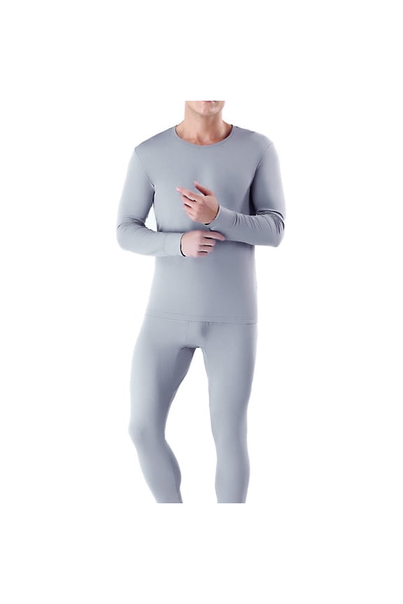 Long Johns Thermal Underwear for Men Fleece Lined Base Layers Set for Cold Weather Casual Solid Fleece Lined Plus Velvet Top Pants Bottoming Suit -Dark Gray