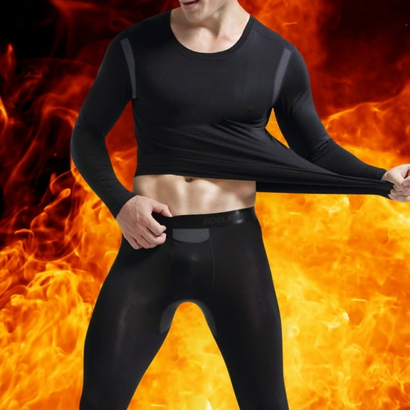 dzxyzu Long Johns Underwear for Men Solid Casual Base Layers Set Round Neck Ice Silk Mesh Breathable Keep Warm Underwear Suit -Black