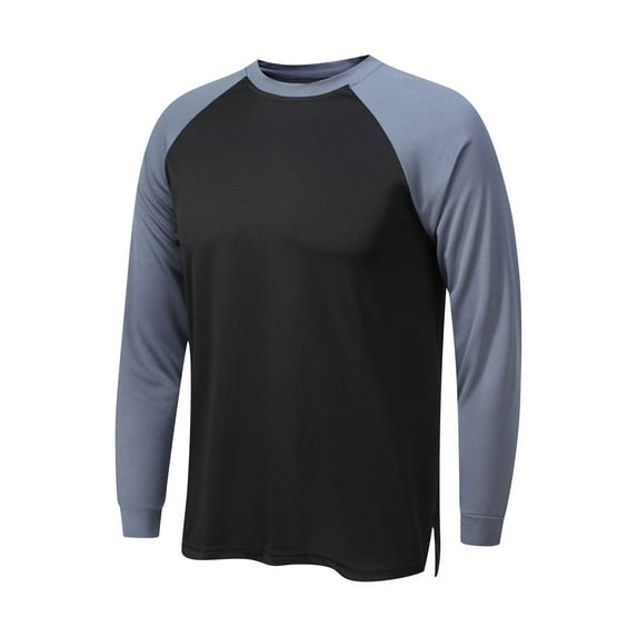 dzxyzu Long Sleeve T-Shirt For Men Lightweight Breathable Sport Pullover T-Shirt Big & Tall Colorblock Round Neck Workout Running Shirts Gray