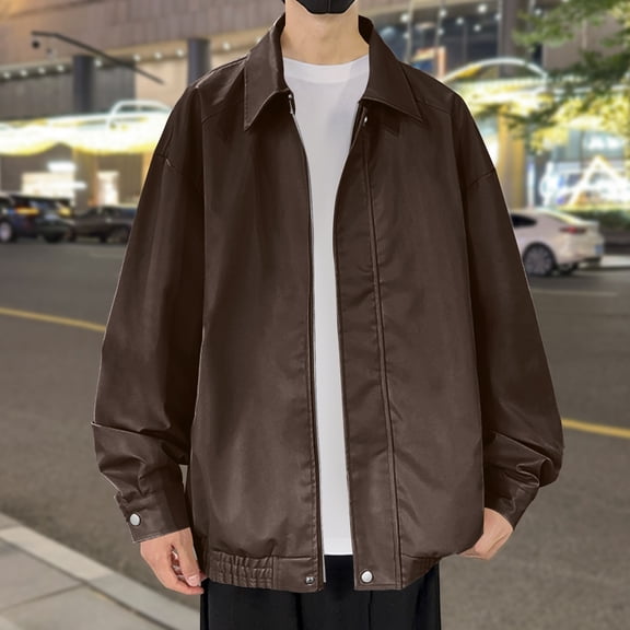 dzxyzu Men Lapel Suede Leather Jacket Coat Casual Long Sleeve Slim Solid Pockets Jackets Outerwear 2024 Winter Saving