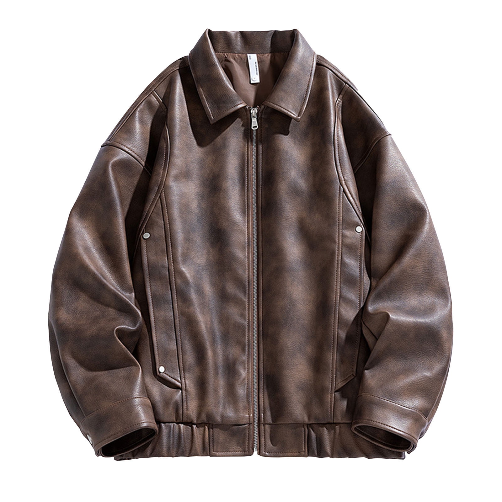 dzxyzu Men Leather Jacket, Faux Bomber Jacket Men Motorcycle Lapel