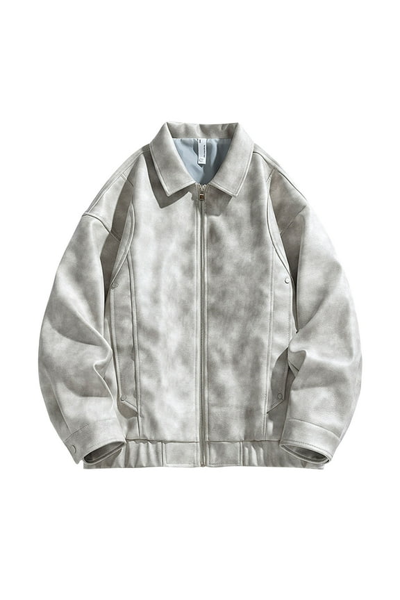 Men Leather Jacket, Faux Bomber Jacket Men Motorcycle Lapel Slim Fit Biker Coat,Fall/Winter Long Sleeve Workwear Zip Up Outwear Sports Basic Parka with Pocket 2024 Winter Saving