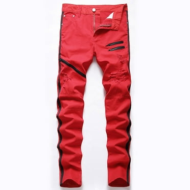 dzxyzu Men Ripped Jeans, Slim Fit Straight Leg Slim Fit Lounge Trousers, Denim Pants with Holes