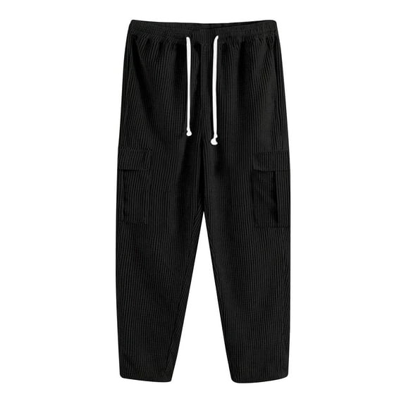 dzxyzu Men's Baggy Pants Tie Front Drawstring Waist Corduroy Pants Casual Loose Straight Leg Pants Trousers with Pockets