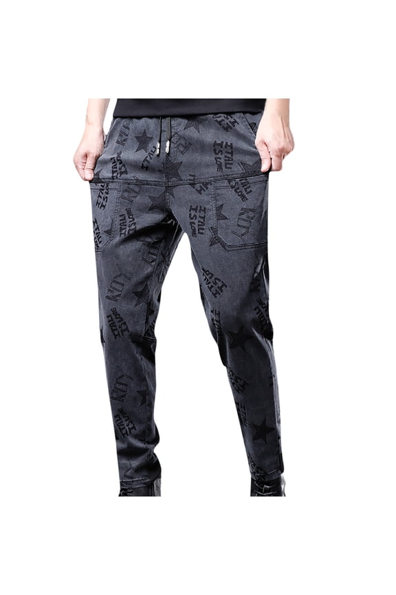 Men's Blue Skinny Jeans Stretch Washed Slim Fit Pencil Pants Distressed Straight Leg Trousers With Pockets