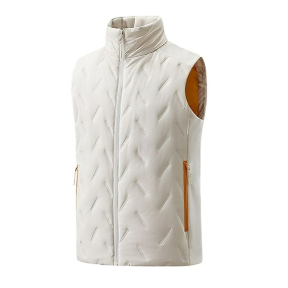 dzxyzu Men's Cargo Jacket Lightweight Winter Puffer Ski Vest Jacket Packable Outerwear Standing Collar Pockets Outdoor Photography Sports Jacket Coat - White