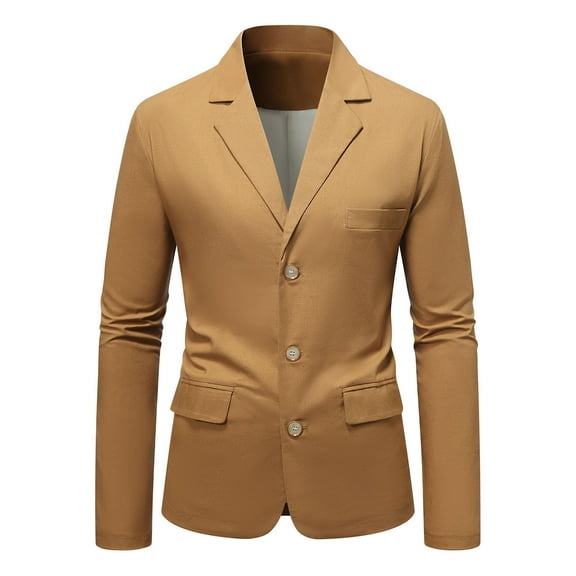 dzxyzu Men's Casual 3 Button Suit Blazer Jacket Coat Long-Sleeve Classic-fit Button-Front Stretch Blazer Workwear Outwear Tops 2024 Winter Saving
