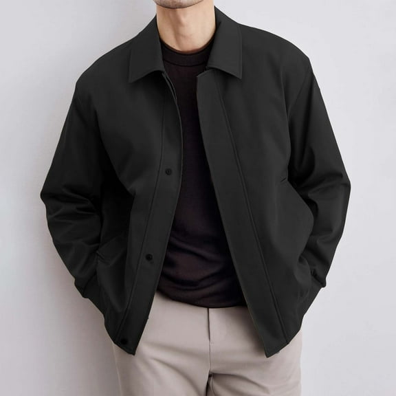 dzxyzu Men's Casual Lightweight Shirt Jacket Fashion Solid Color Zipper Outwear Tops Pocket Lapel Long Sleeve Hoodless Casual Workwear Coat 2024 Winter Saving