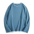 thumbnail image 1 of dzxyzu Men's Casual Long Sleeve T-Shirt Fake Two Piece Round Neck Shirt Big & Tall Fashion Casual Pullover Top Blouse Blue, 1 of 3