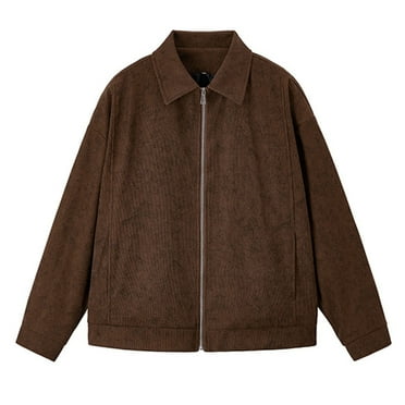dzxyzu Men's Corduroy Zipper Jacket Lightweight Long Sleeve Work Shirts Shackets Casual Solid Color Stand Up Collar Workwear Coat Tops With Pockets 2024 Winter Saving