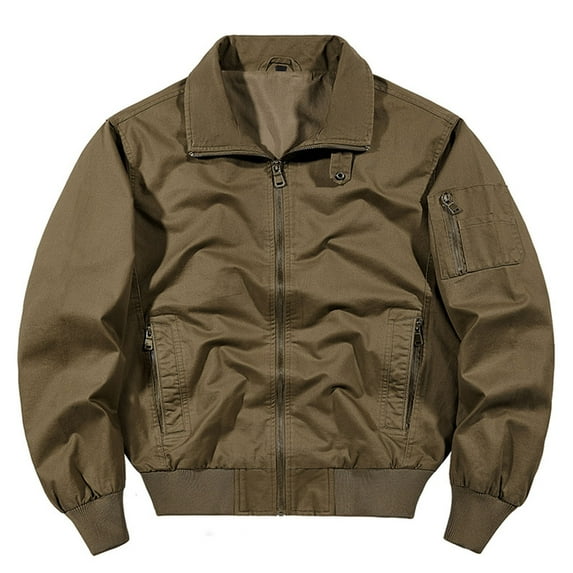 dzxyzu Men's Cotton Jackets Cargo Lightweight Full Zip Up Stand Collar Military Jackets Windbreaker Golf Coat Business Work Dress Varsity 2024 Winter Saving