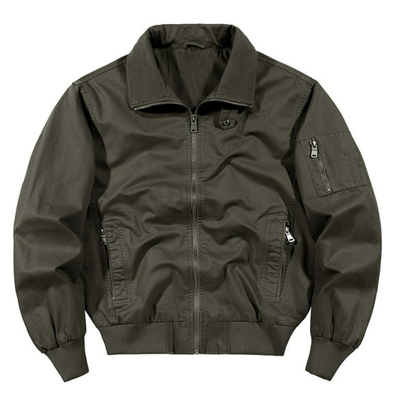 dzxyzu Men's Cotton Jackets Cargo Lightweight Full Zip Up Stand Collar Military Jackets Windbreaker Golf Coat Business Work Dress Varsity 2024 Winter Saving