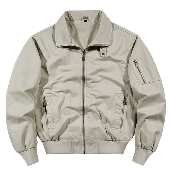 dzxyzu Men's Cotton Jackets Cargo Lightweight Full Zip Up Stand Collar Military Jackets Windbreaker Golf Coat Business Work Dress Varsity 2024 Winter Saving