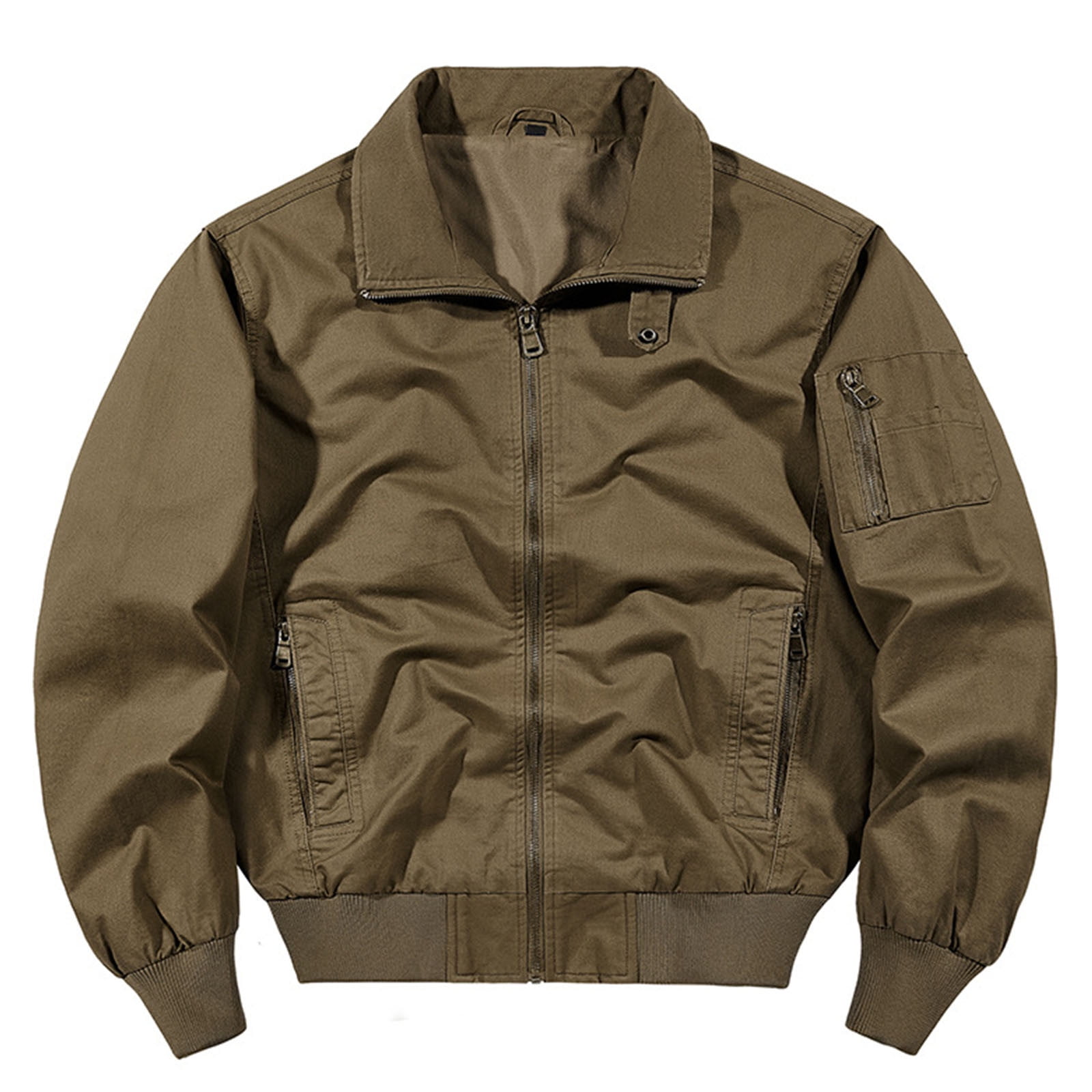 dzxyzu Men's Cotton Jackets Cargo Lightweight Full Zip Up Stand Collar ...