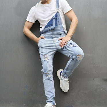 dzxyzu Men's Denim Bib Overalls Fashion Slim Fit Jeans with Pockets Trousers Casual Denim Pants Adjustable Straps Jumpsuit