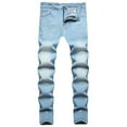 thumbnail image 1 of dzxyzu Men's Denim Straight Pants Slim Fit Stretch Jeans Ripped Skinny Jeans Distressed Straight Leg Trousers With Pockets, 1 of 8